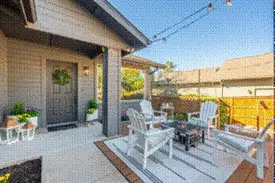 Front patio seating and fire-pit area